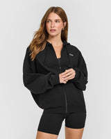 Mid Weight Relaxed Zip Through Hoodie | Soft Black