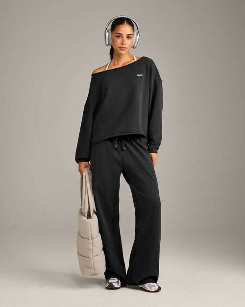 Raw Cut Lounge Off-The-Shoulder Sweatshirt | Washed Black