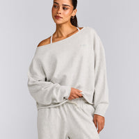 Cotton Vintage Lounge Off-The-Shoulder Sweatshirt | Light Grey Marl