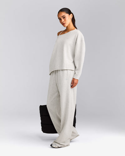 Cotton Vintage Lounge Off-The-Shoulder Sweatshirt | Light Grey Marl