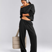 Cotton Vintage Lounge Wide Leg Joggers | Washed Black