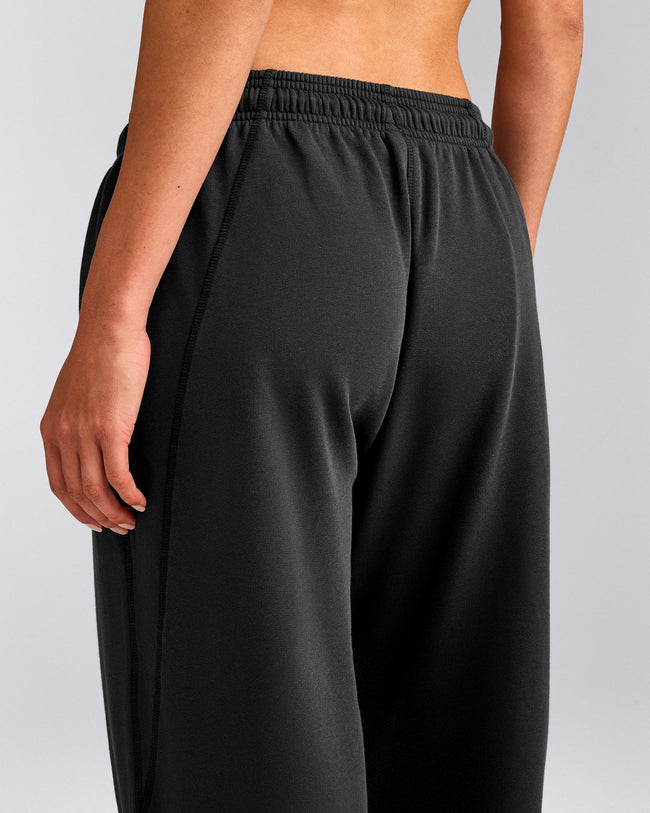 Cotton Vintage Lounge Wide Leg Joggers | Washed Black