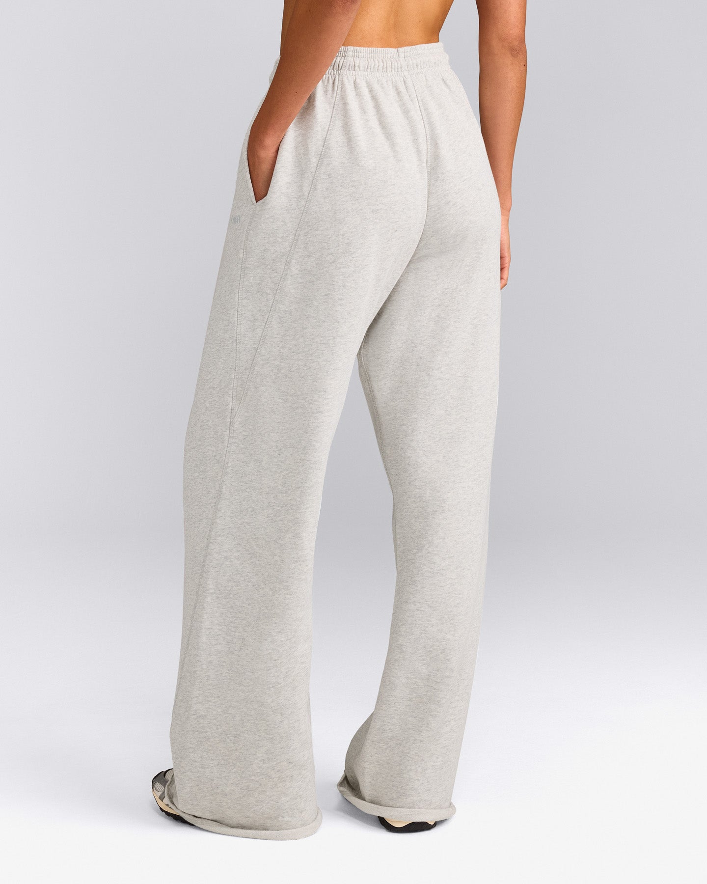 Cotton Vintage Lounge Wide Leg Joggers | Light Grey Marl
