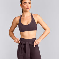 SoftMotion™ Bralette with Gray Logo | Dark Umber Brown