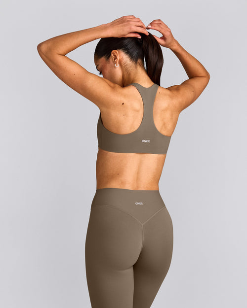 SoftMotion™ Bralette with Gray Logo | Moss Brown