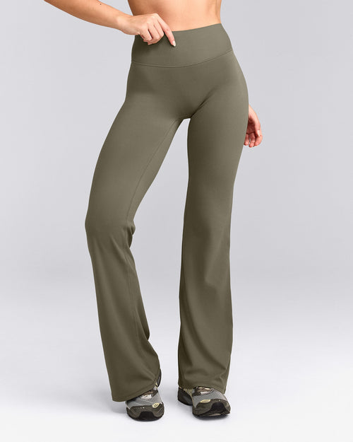 SoftMotion™ Flared Trousers with Gray Logo | Alpine Green