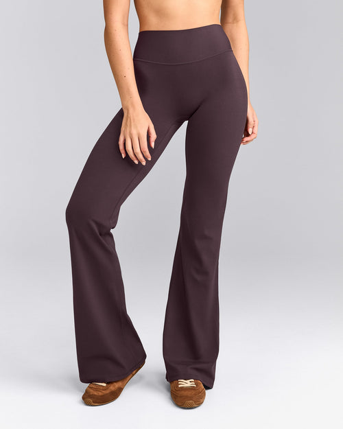 SoftMotion™ Flared Trousers with Gray Logo | Dark Umber Brown