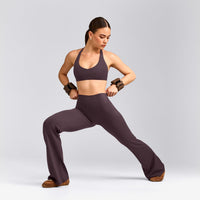 SoftMotion™ Flared Pants with Gray Logo | Dark Umber Brown