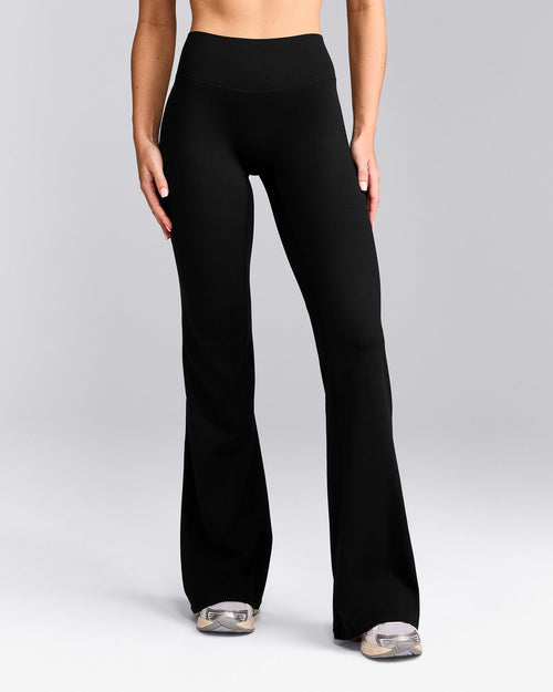 SoftMotion™ Flared Trousers with Gray Logo | Black