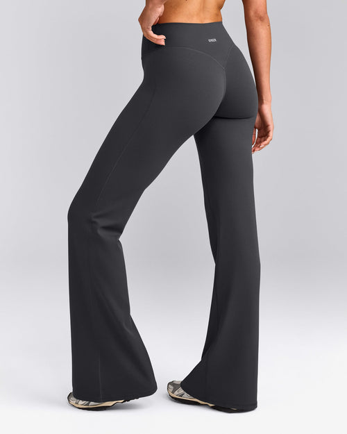 SoftMotion™ Flared Trousers with Gray Logo | Coal