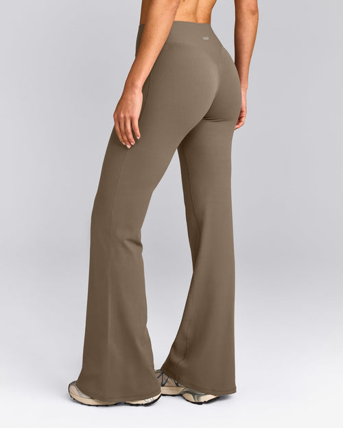 SoftMotion™ Flared Trousers with Gray Logo | Moss Brown