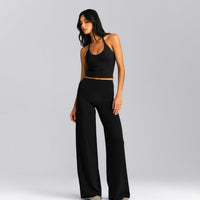 SoftMotion™ Strappy Halter Neck Mid Tank Top with Built in Bra Shelf New Branding | Black