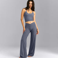 SoftMotion™ Strappy Halter Neck Mid Tank Top with Built in Bra Shelf | Granite Blue