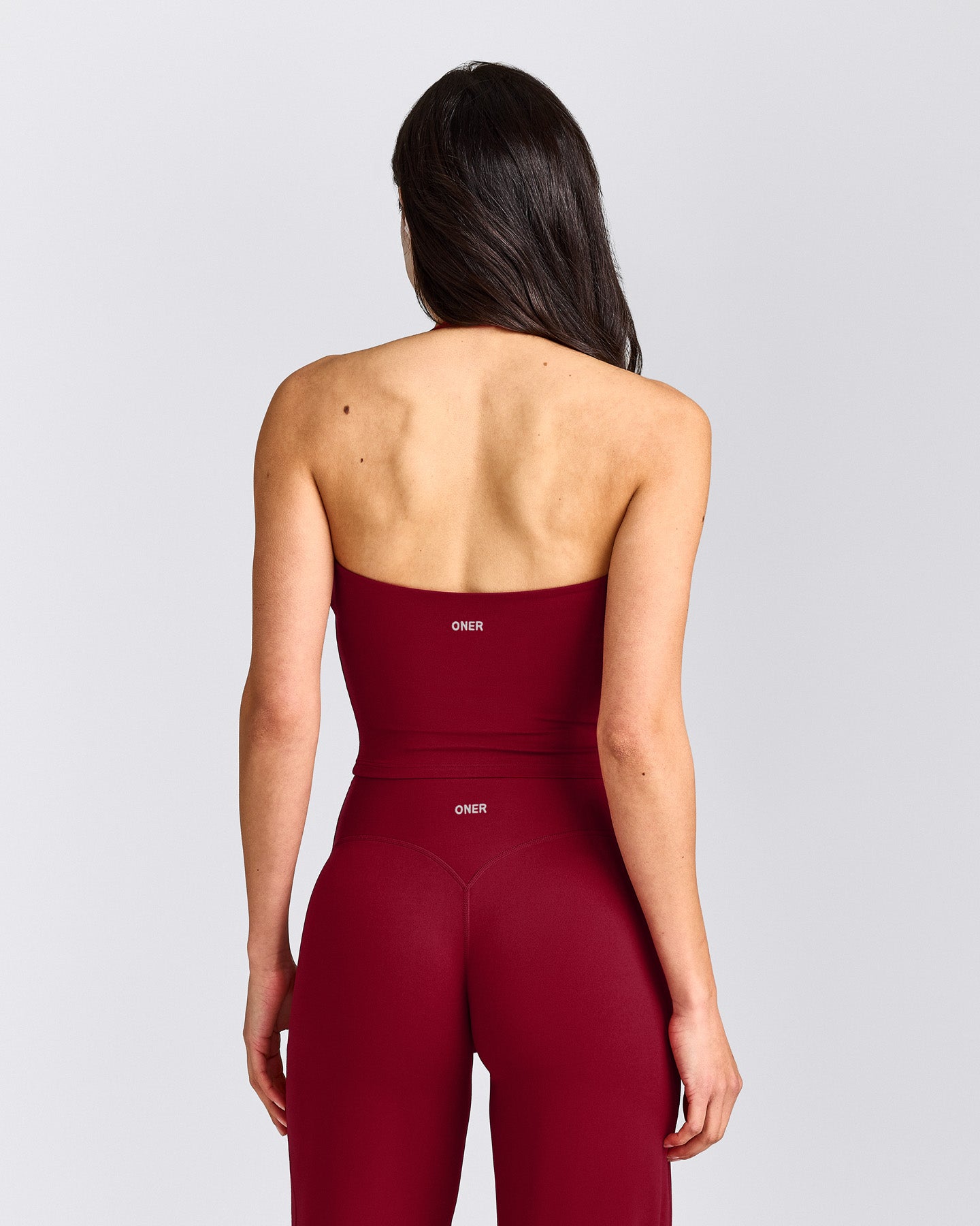 SoftMotion™ Strappy Halter Neck Mid Tank Top with Built in Bra Shelf with Grey Logo | Ruby Red