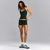 SoftMotion™ Strappy Halter Neck Tank Top with Built in Bra Shelf | Emerald Noir