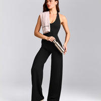 SoftMotion™ Halter Neck Vest with Built in Bra Shelf with Grey Logo | Black