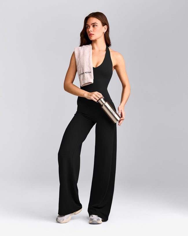 SoftMotion™ Halter Neck Vest with Built in Bra Shelf with Grey Logo | Black