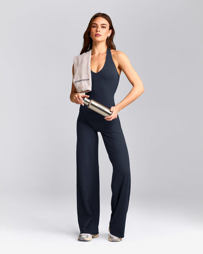 SoftMotion™ Halter Neck Vest with Built in Bra Shelf with Grey Logo | True Blue