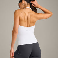 SoftMotion™ Halter Neck Vest with Built in Bra Shelf with Grey Logo | White