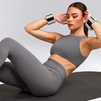 SoftMotion™ High Neck Sports Bra with Gray Logo | Ash Gray