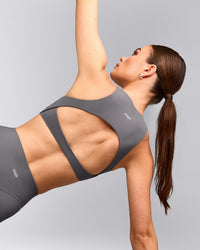 SoftMotion™ High Neck Sports Bra with Gray Logo | Ash Gray