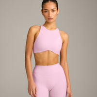 SoftMotion™ High Neck Sports Bra with Grey Logo | Chalk Pink