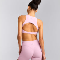 SoftMotion™ High Neck Sports Bra with Grey Logo | Chalk Pink
