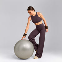 SoftMotion™ High Neck Sports Bra with Gray Logo | Dark Umber Brown