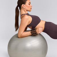 SoftMotion™ High Neck Sports Bra with Gray Logo | Dark Umber Brown