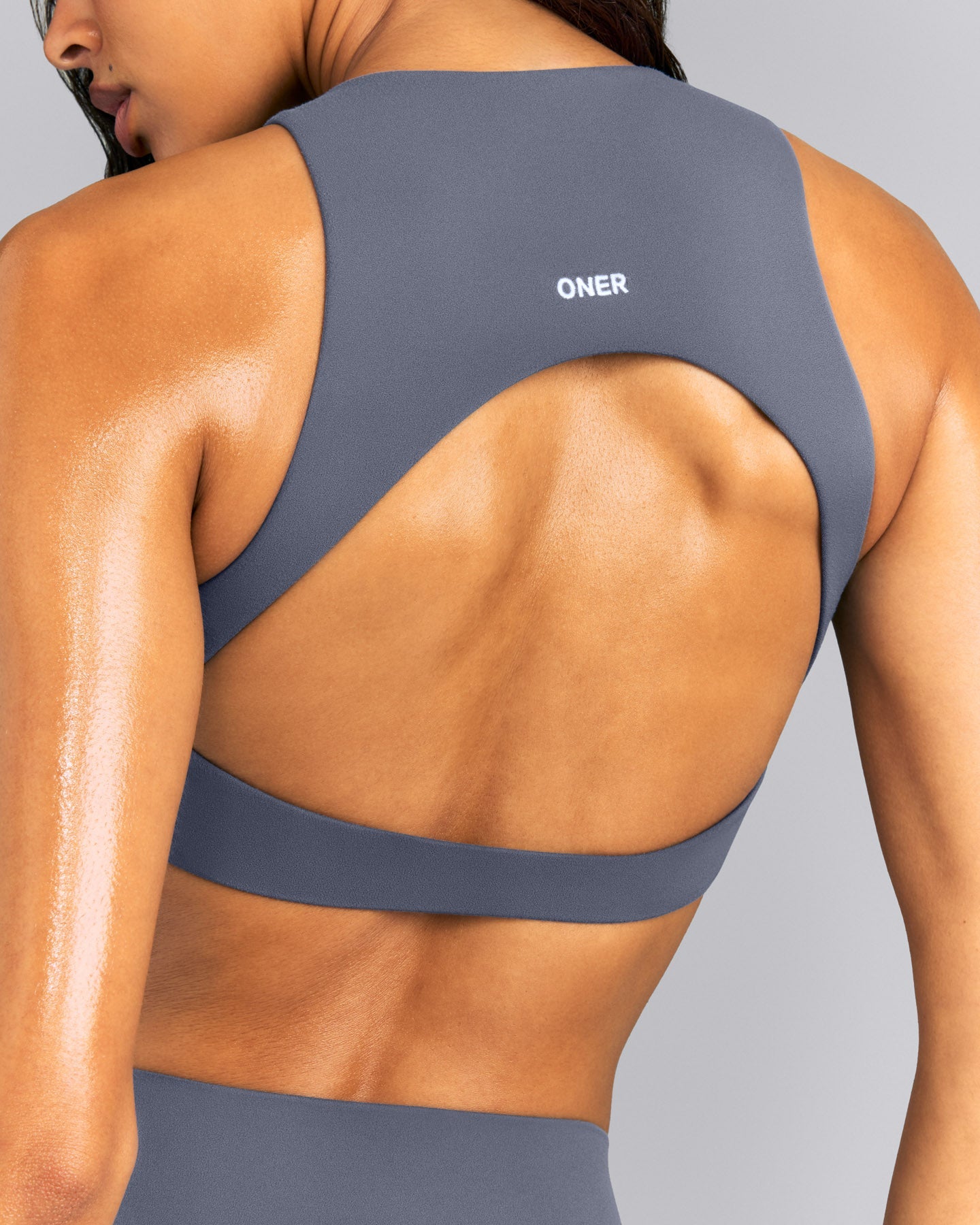 SoftMotion™ High Neck Sports Bra | Granite Blue