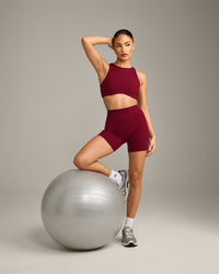 SoftMotion™ High Neck Sports Bra with Grey Logo | Ruby Red