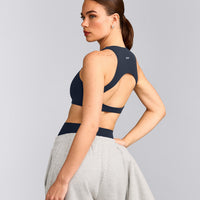 SoftMotion™ High Neck Sports Bra with Grey Logo | True Blue