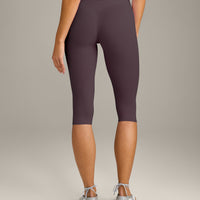 SoftMotion™ High Waisted Capri Leggings with Grey Logo | Dark Umber Brown