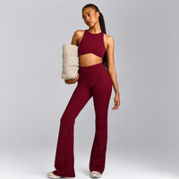 SoftMotion™ Flared Pants with Gray Logo | Ruby Red