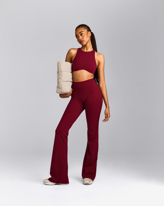 SoftMotion™ Flared Pants with Gray Logo | Ruby Red
