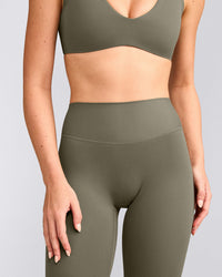 SoftMotion™ High Waisted Leggings with Grey Logo | Alpine Green