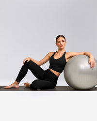 SoftMotion™ High Waisted Leggings with Gray Logo | Black