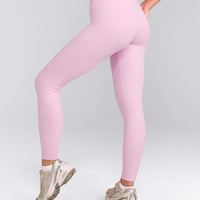 SoftMotion™ High Waisted Leggings with Gray Logo | Chalk Pink