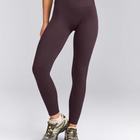 SoftMotion™ High Waisted Leggings with Gray Logo | Dark Umber Brown