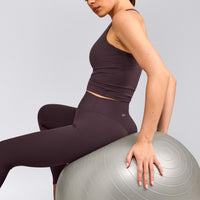 SoftMotion™ High Waisted Leggings with Gray Logo | Dark Umber Brown