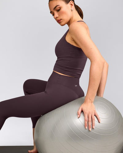 SoftMotion™ High Waisted Leggings with Gray Logo | Dark Umber Brown