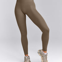 SoftMotion™ High Waisted Leggings with Grey Logo | Moss Brown