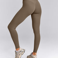 SoftMotion™ High Waisted Leggings with Grey Logo | Moss Brown
