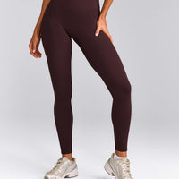 SoftMotion™ High Waisted Leggings with Gray Logo | Plum Brown