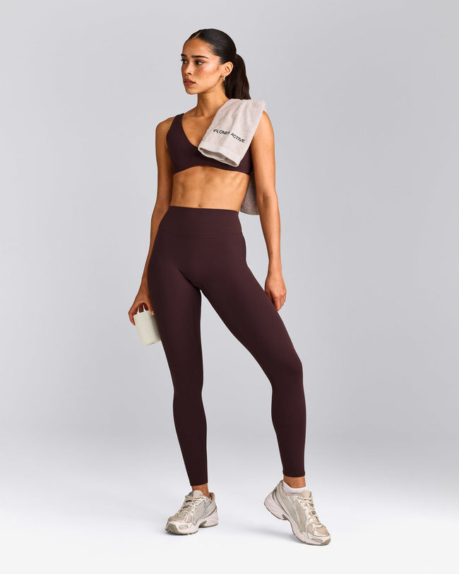 SoftMotion™ High Waisted Leggings with Gray Logo | Plum Brown