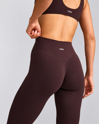 SoftMotion™ High Waisted Leggings with Gray Logo | Plum Brown