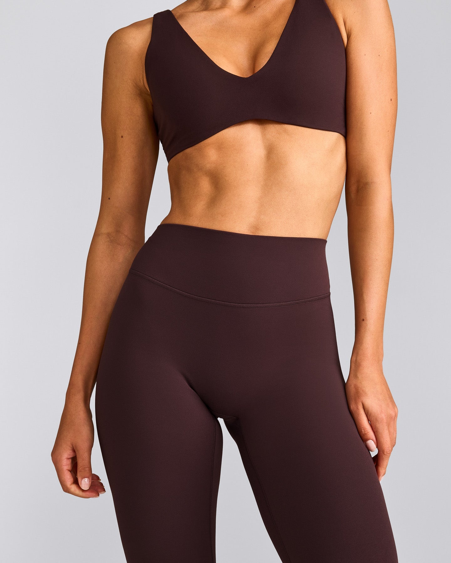 SoftMotion™ High Waisted Leggings with Gray Logo | Plum Brown