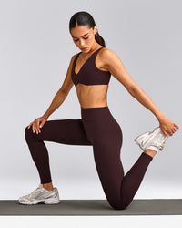 SoftMotion™ High Waisted Leggings with Gray Logo | Plum Brown