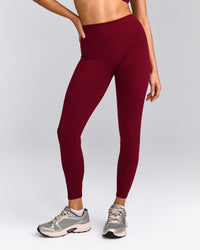 SoftMotion™ High Waisted Leggings with Gray Logo | Ruby Red