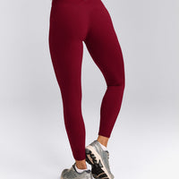 SoftMotion™ High Waisted Leggings with Gray Logo | Ruby Red